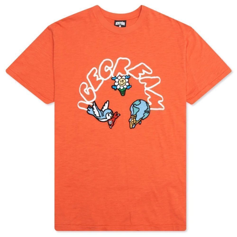 ICECREAM Short Sleeve Knit Tee Cotton Slim T-Shirt, Burnt Sienna
